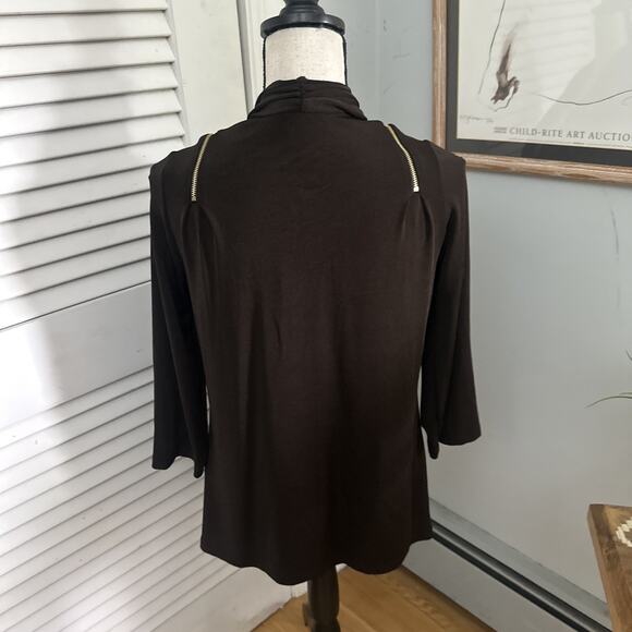 Chicos Travelers 0 Jacket Womens Small Brown Zipper Detail Open Slinky Travel - Picture 5 of 10